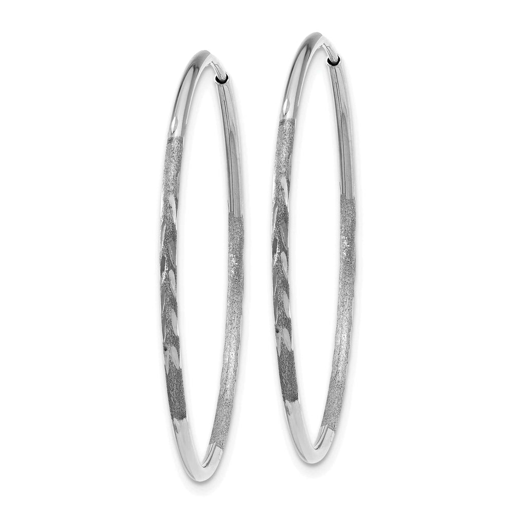 Lovely Rita's Earrings 14K White Gold Refined Satin & D.C 1.2mm x 30mm Endless Hoop Earrings