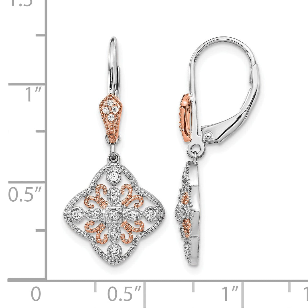 Lovely Rita's Earrings 14k White Gold, Rose Rhodium 1/8 CT Diamond Leverback Earrings