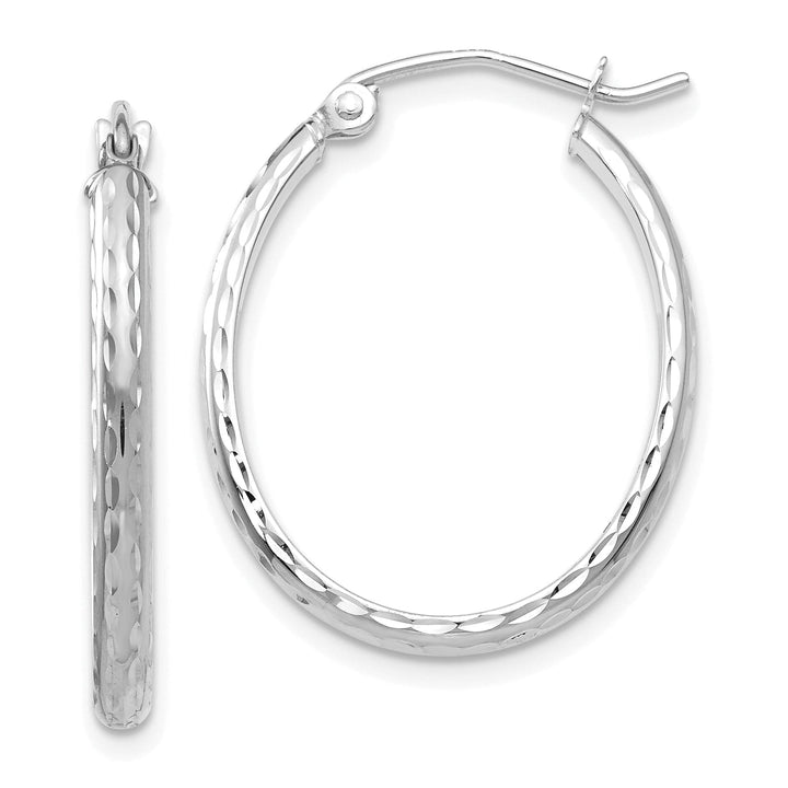 Lovely Rita's Earrings 14K White Gold Shimmering Polished 20 mm Oval Tube Hoop Earrings