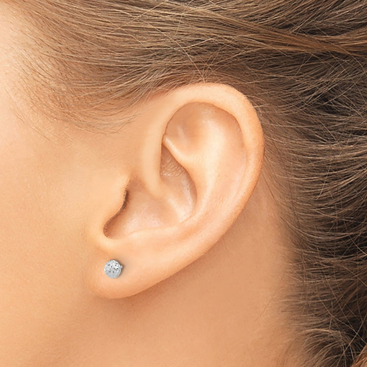 Lovely Rita's Earrings 14K White Gold Shiny Diamond-Cut 4.5mm Button Post Earrings