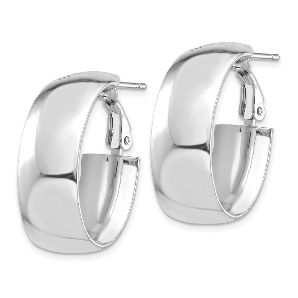 Lovely Rita's Earrings 14K White Gold Sleek High Polished 18.41mm Oval Omega Hoops