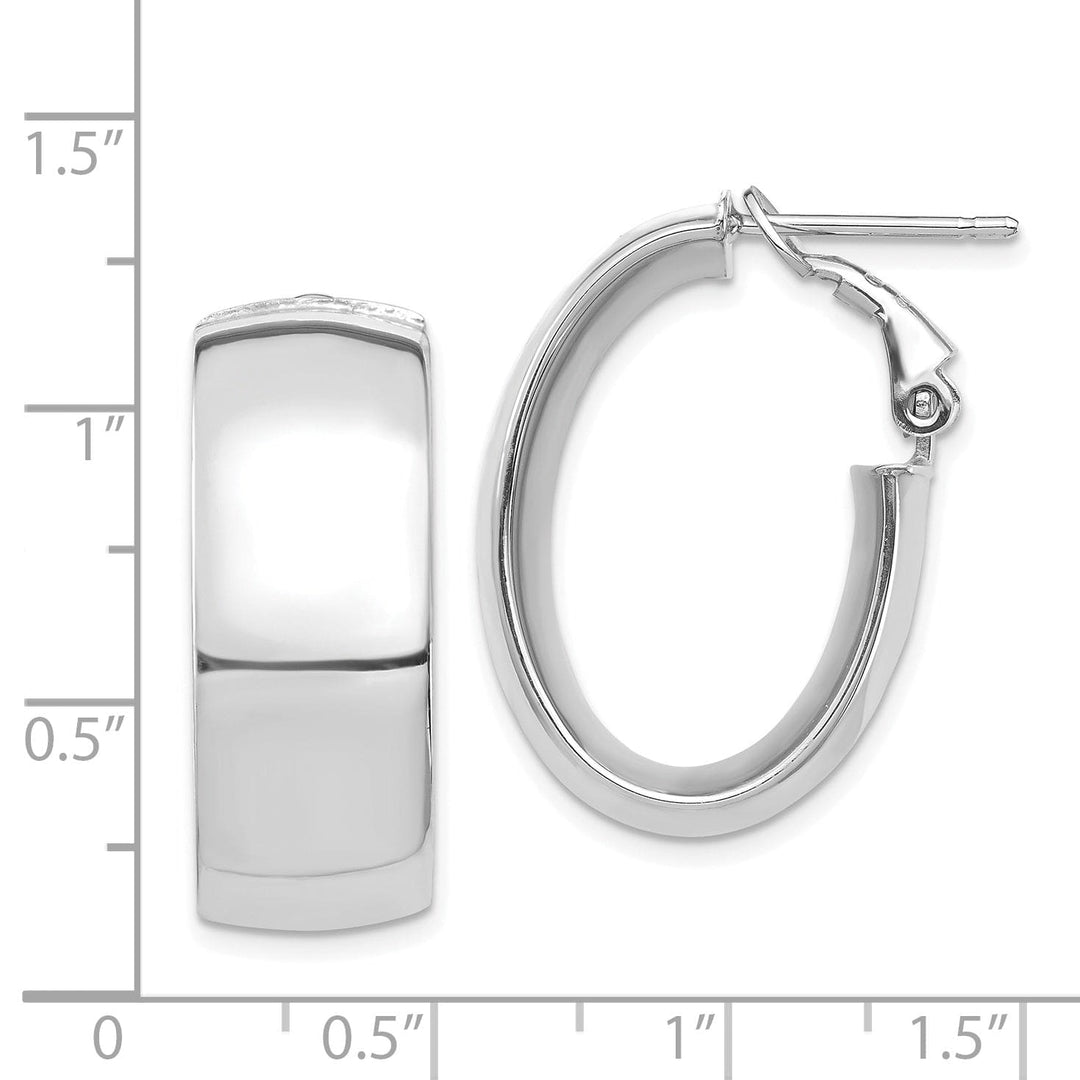 Lovely Rita's Earrings 14K White Gold Sleek High Polished 18.41mm Oval Omega Hoops