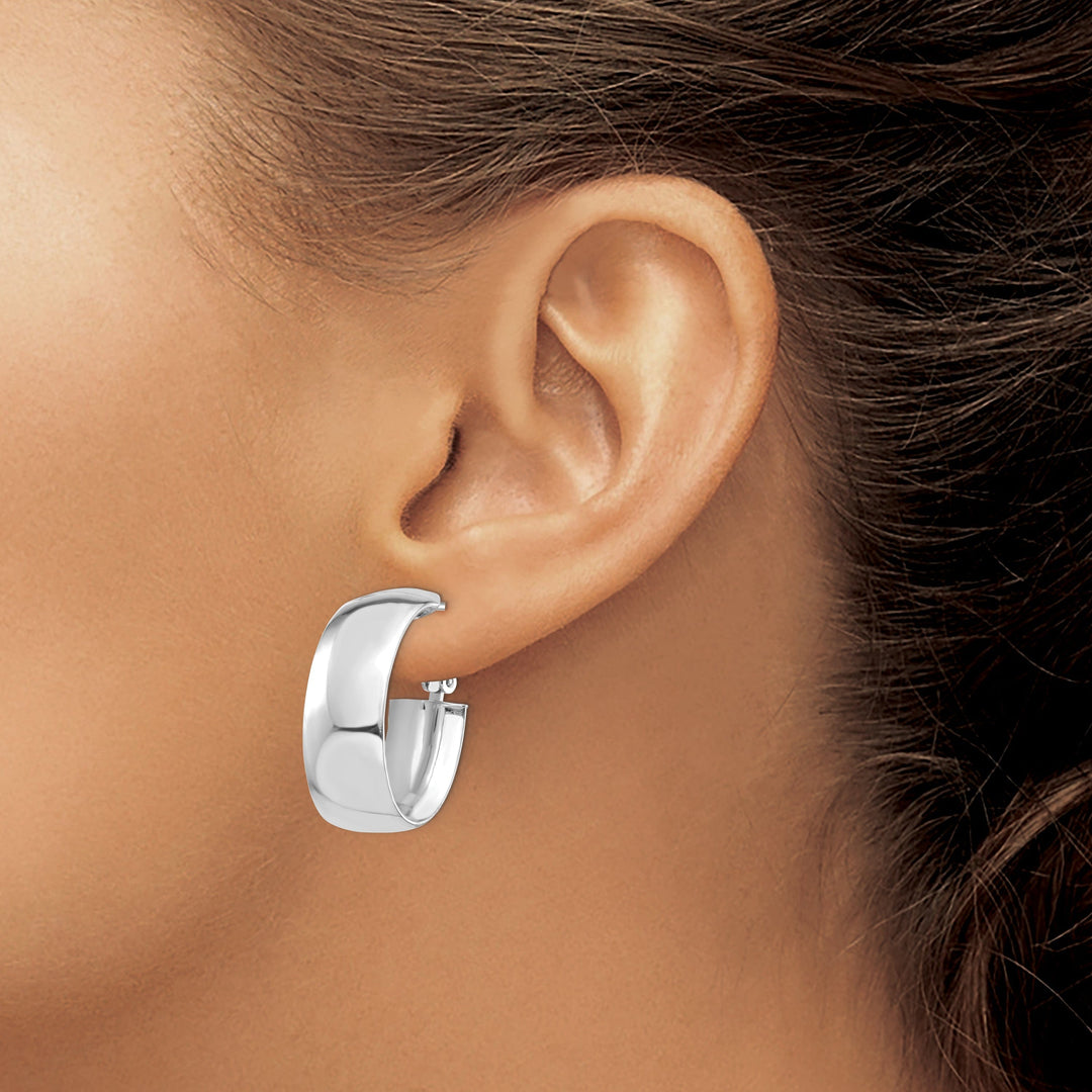 Lovely Rita's Earrings 14K White Gold Sleek High Polished 18.41mm Oval Omega Hoops