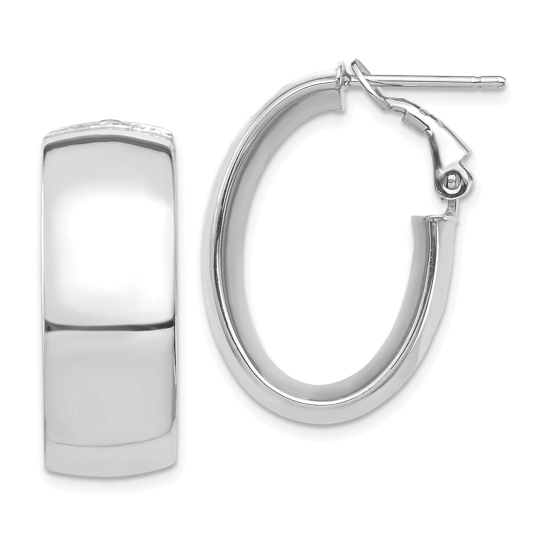 Lovely Rita's Earrings 14K White Gold Sleek High Polished 18.41mm Oval Omega Hoops
