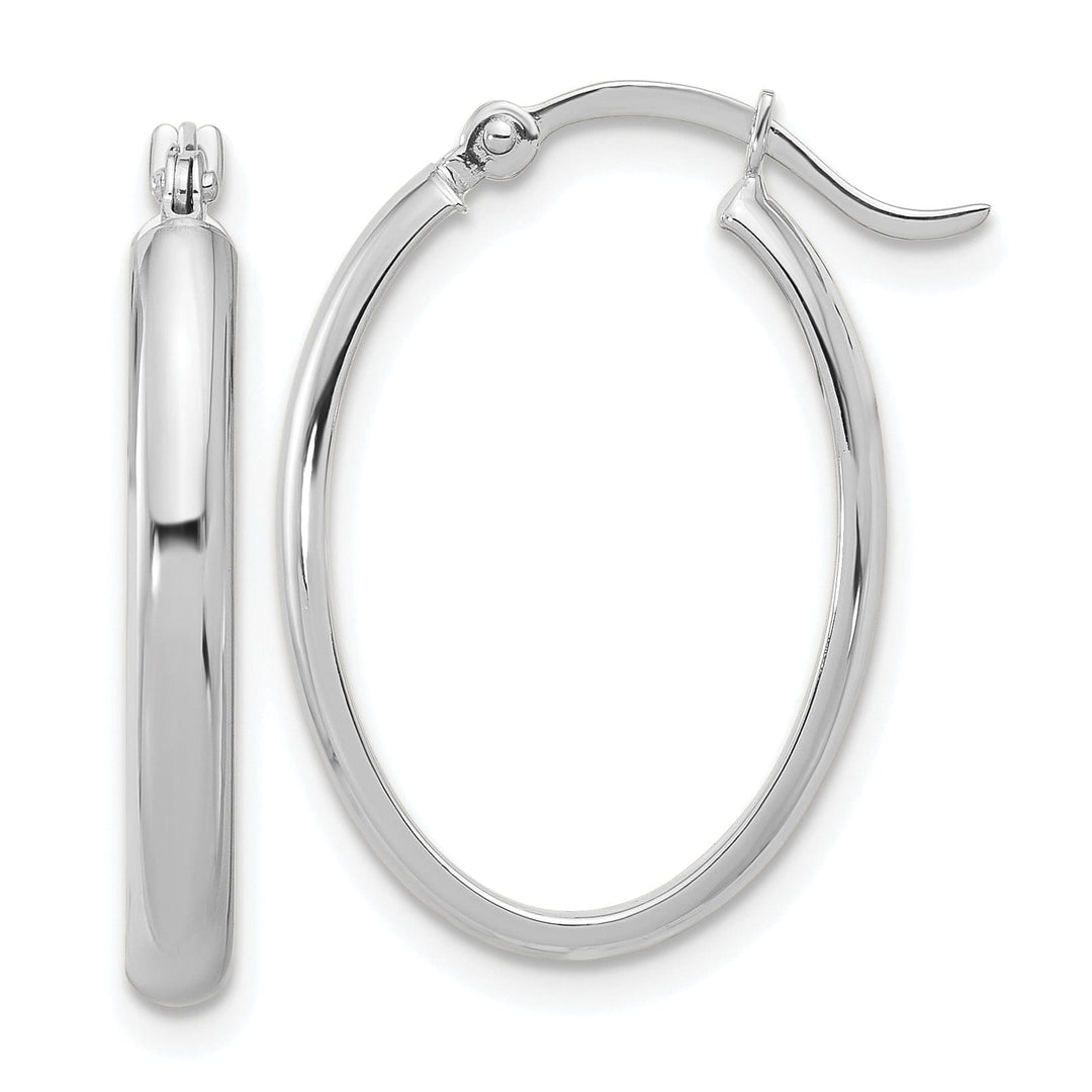 Lovely Rita's Earrings 14K White Gold Sleek Polished 3 mm Oval Tube Hoop Earrings