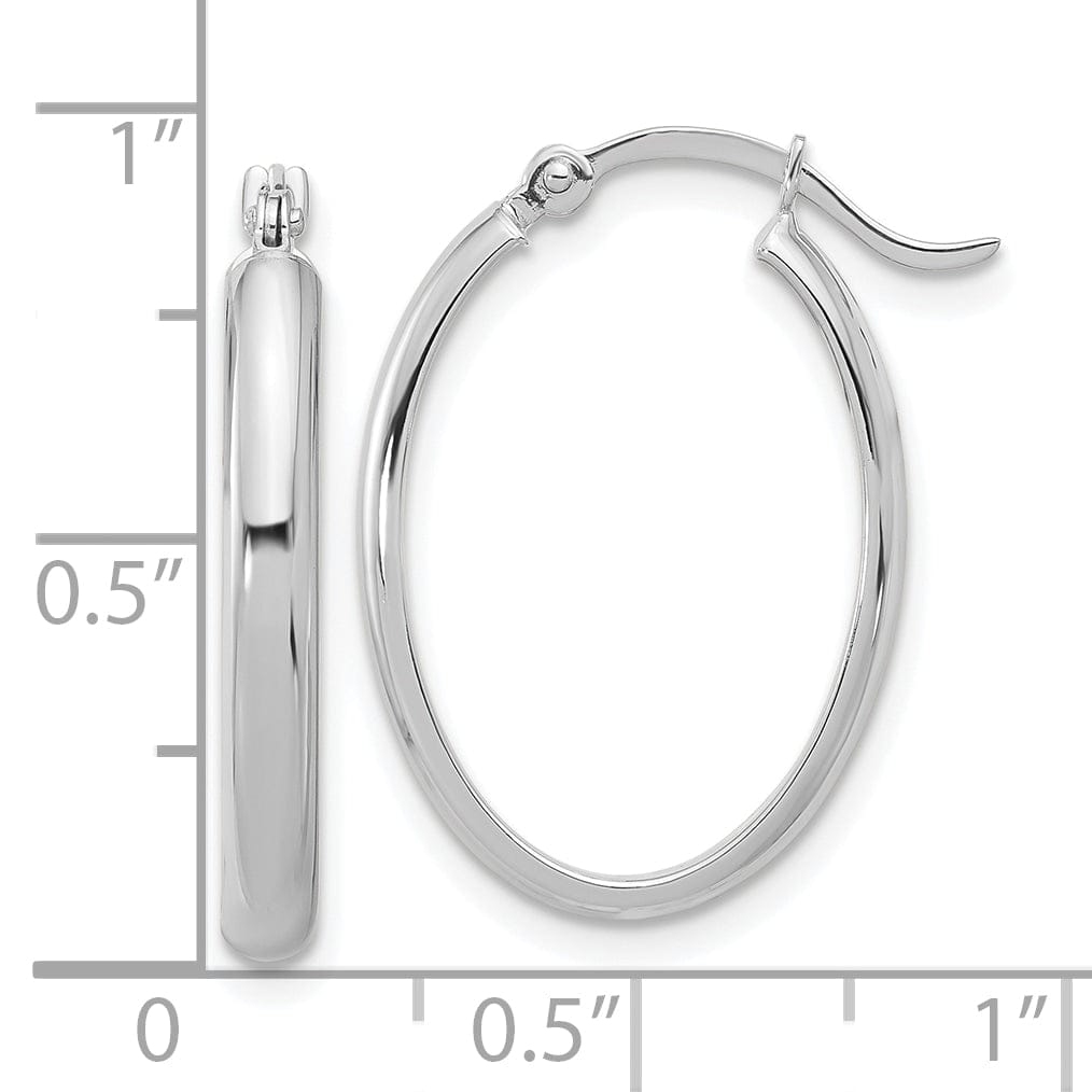 Lovely Rita's Earrings 14K White Gold Sleek Polished 3 mm Oval Tube Hoop Earrings