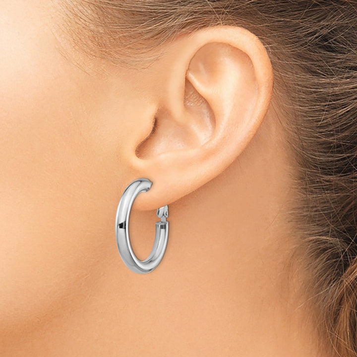 Lovely Rita's Earrings 14K White Gold Stunning Polished 28.65mm Round Tube Omega Hoops