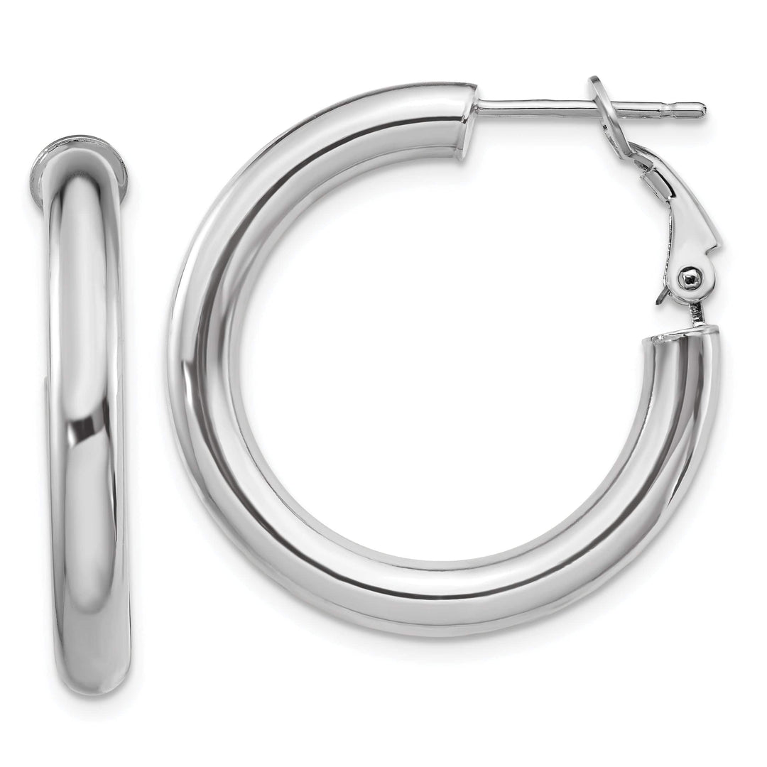 Lovely Rita's Earrings 14K White Gold Stunning Polished 28.65mm Round Tube Omega Hoops