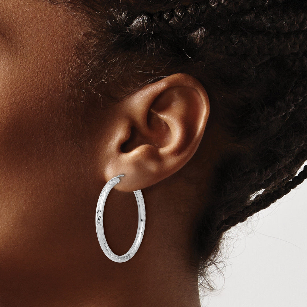 Lovely Rita's Earrings 14K White Gold Stylish D.C 3.00x35mm Endless Hoop Earrings