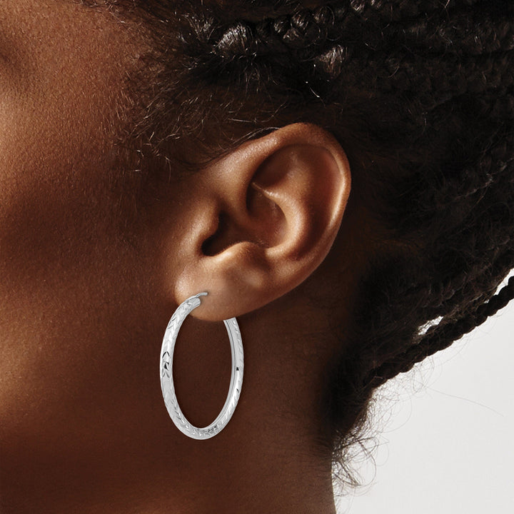 Lovely Rita's Earrings 14K White Gold Stylish D.C 3.00x35mm Endless Hoop Earrings