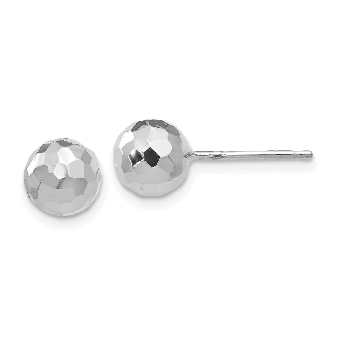 Lovely Rita's Earrings 14K White Gold Stylish Diamond-Cut 7mm Ball Post Earrings