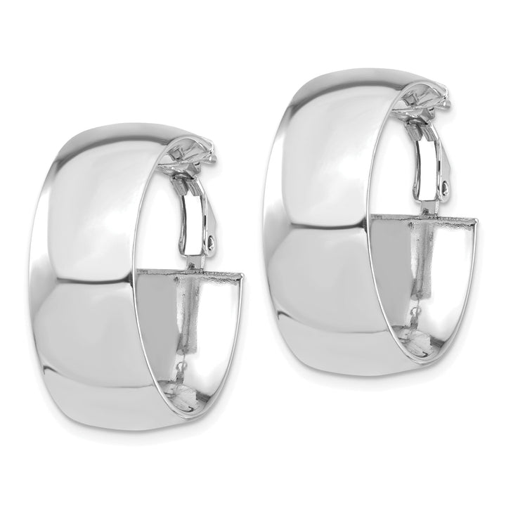 Lovely Rita's Earrings 14K White Gold Stylish High Polished 26.38mm Flat Tube Omega Hoops