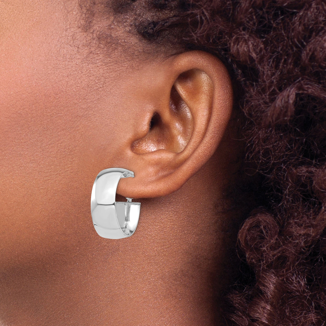 Lovely Rita's Earrings 14K White Gold Stylish High Polished 26.38mm Flat Tube Omega Hoops