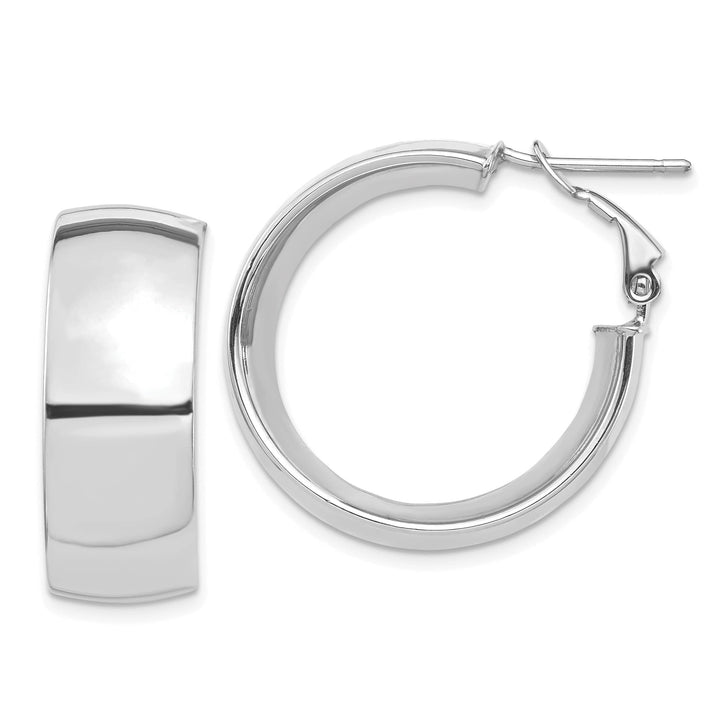 Lovely Rita's Earrings 14K White Gold Stylish High Polished 26.38mm Flat Tube Omega Hoops
