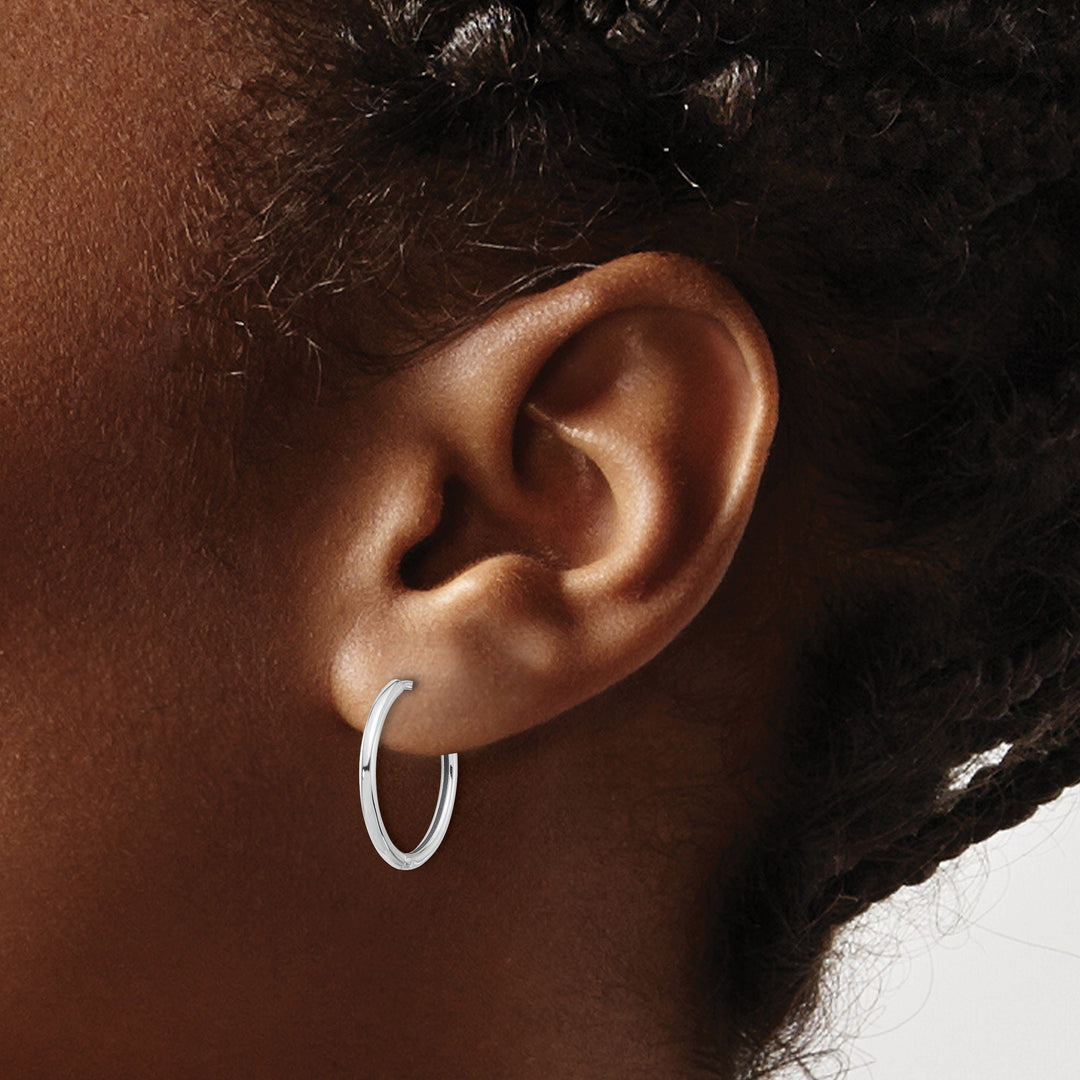 Lovely Rita's Earrings 14K White Gold Stylish Polished 18mm Round Hinged Hoop Earrings