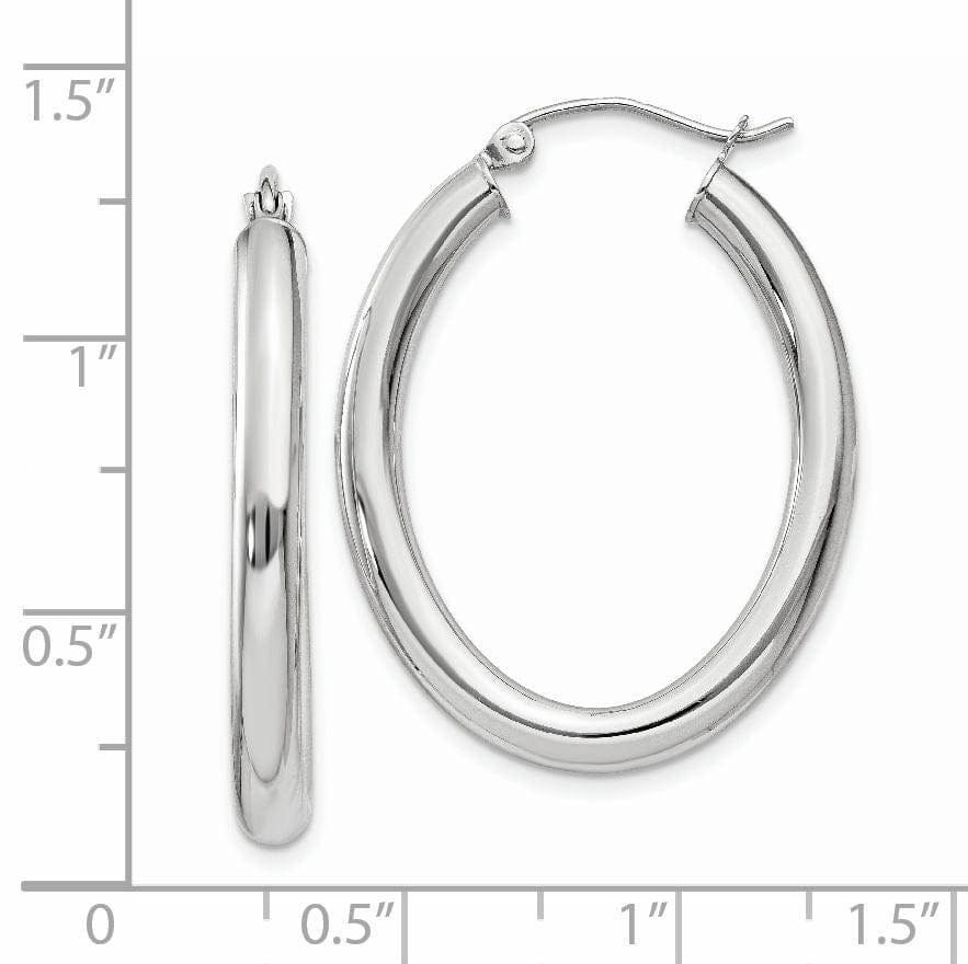 Lovely Rita's Earrings 14K White Gold Stylish Polished 24 mm Oval Tube Hoop Earrings
