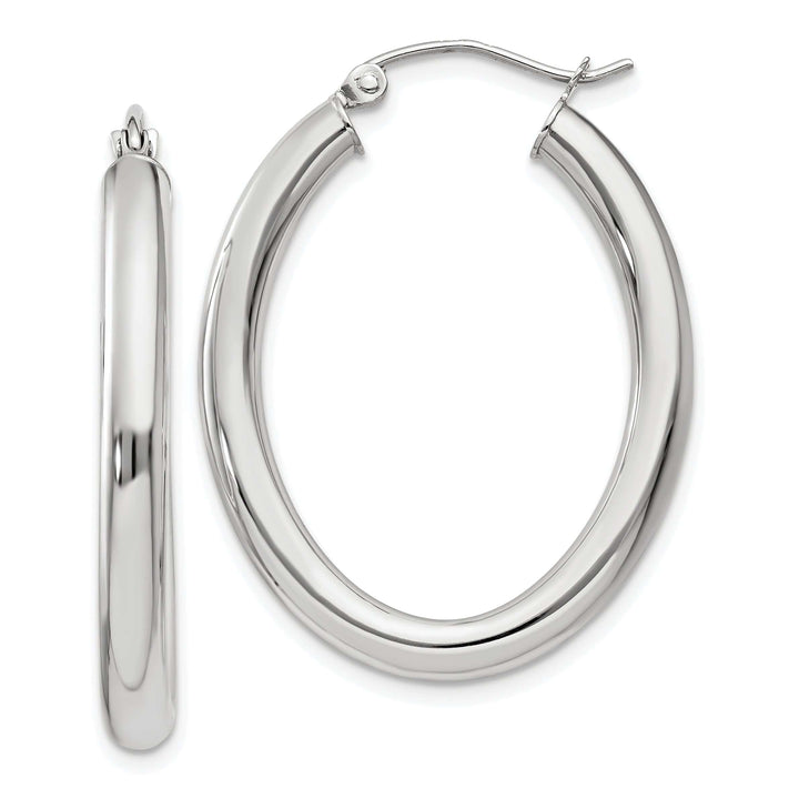 Lovely Rita's Earrings 14K White Gold Stylish Polished 24 mm Oval Tube Hoop Earrings