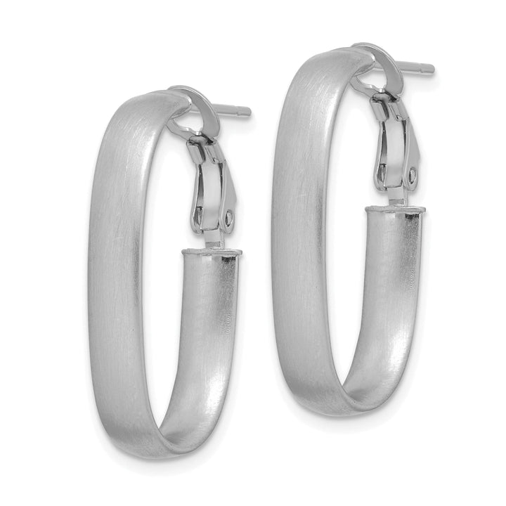 Lovely Rita's Earrings 14K White Gold Stylish Satin 15.7mm Oval Omega Hoops