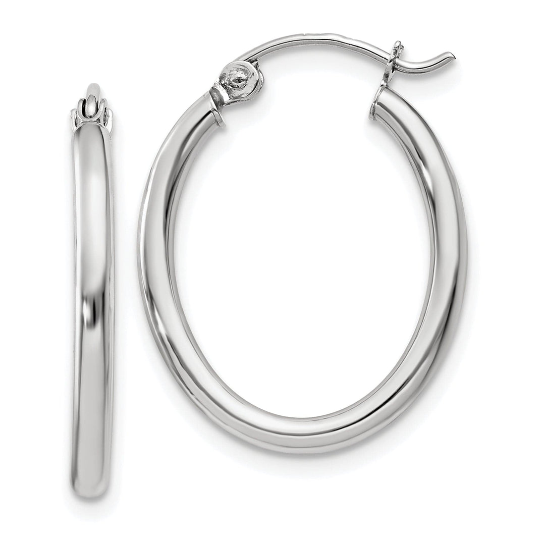 Lovely Rita's Earrings 14K White Gold Timeless Polished 18 mm Oval Tube Hoop Earrings