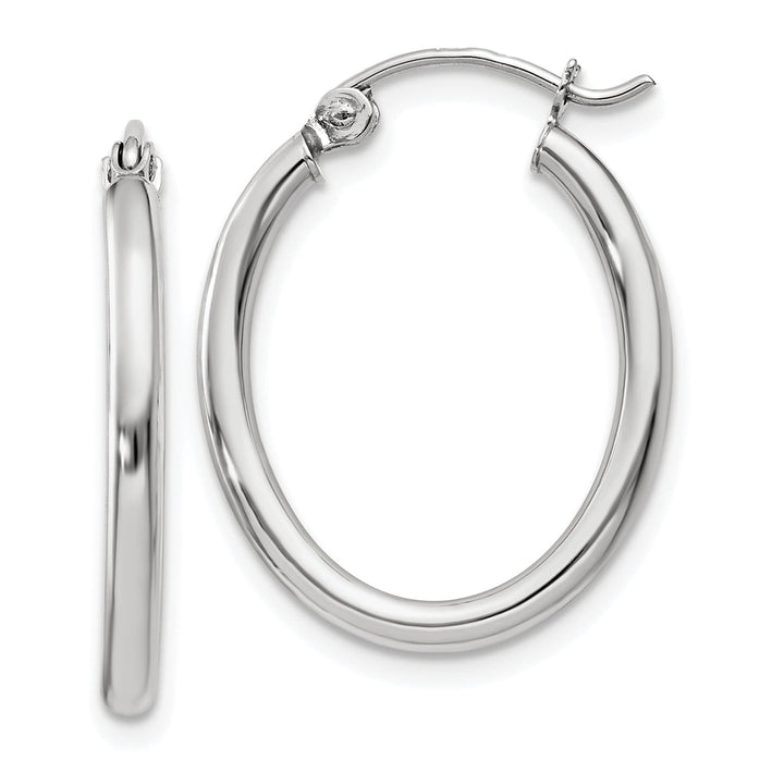 Lovely Rita's Earrings 14K White Gold Timeless Polished 18 mm Oval Tube Hoop Earrings
