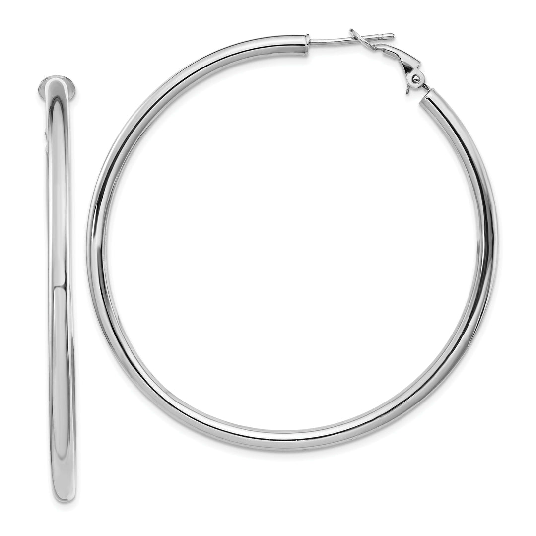 Lovely Rita's Earrings 14K White Gold Timeless Polished 57mm Round Tube Omega Hoops