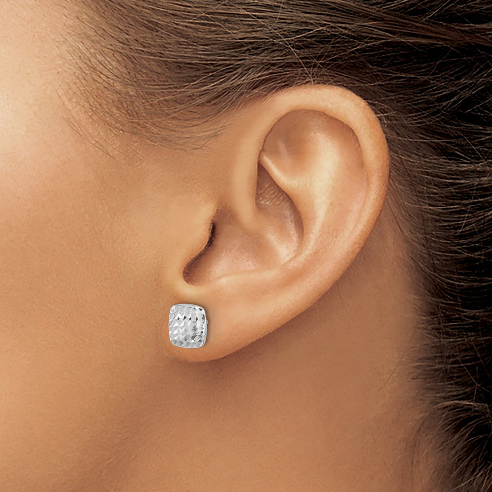 Lovely Rita's Earrings 14K White Gold Trendy Polished 8.6mm DC Square Button Post Earrings