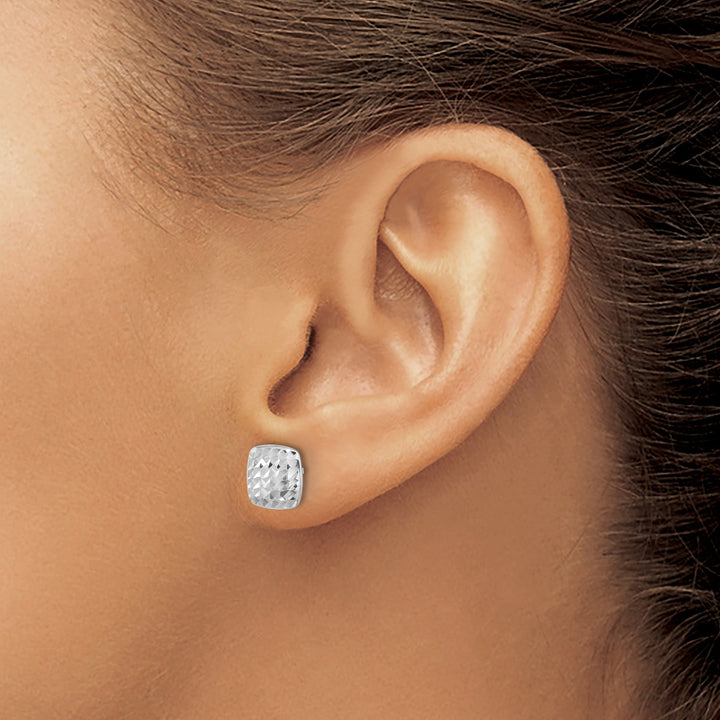 Lovely Rita's Earrings 14K White Gold Trendy Polished 8.6mm DC Square Button Post Earrings