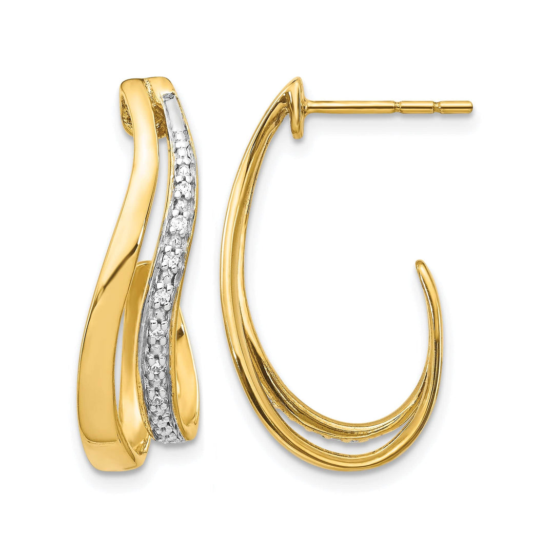 Lovely Rita's Earrings 14k Yellow Gold 1/15 CT Diamond Fancy J-Hoop Post Earrings