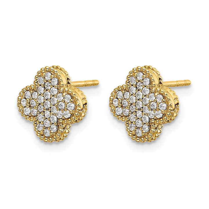 Lovely Rita's Earrings 14k Yellow Gold 1/3 CT Pave Diamond Quatrefoil Design Post Earrings