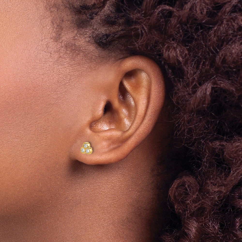 Lovely Rita's Earrings 14k Yellow Gold 1/4 CT Diamond 3-Stone Bezel Post Earrings