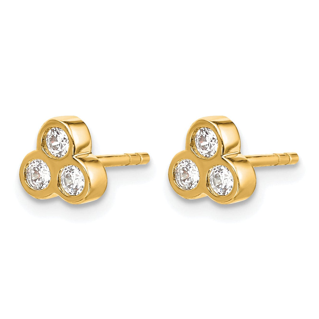 Lovely Rita's Earrings 14k Yellow Gold 1/4 CT Diamond 3-Stone Bezel Post Earrings