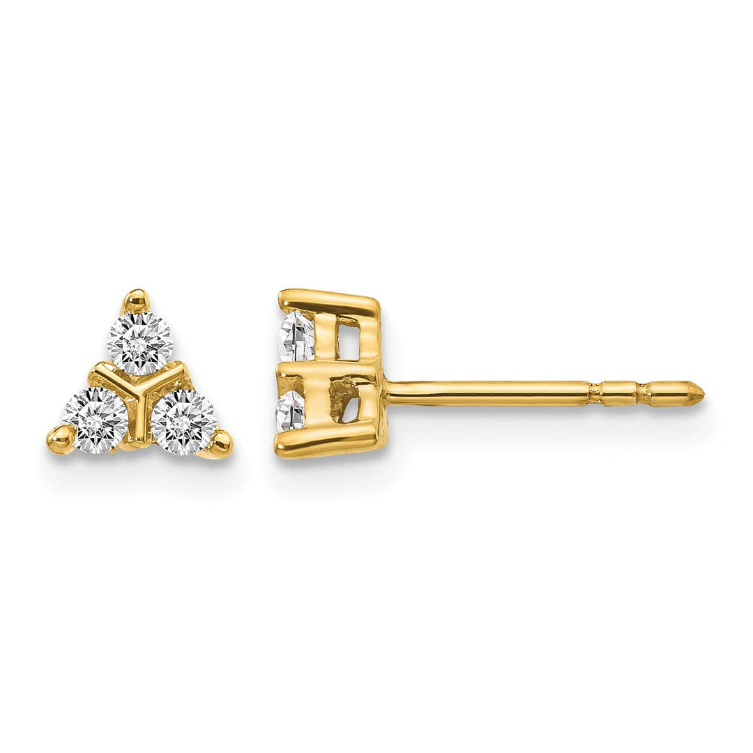 Lovely Rita's Earrings 14k Yellow Gold 1/4 CT Diamond 3-Stone Triangle Design Post Earrings
