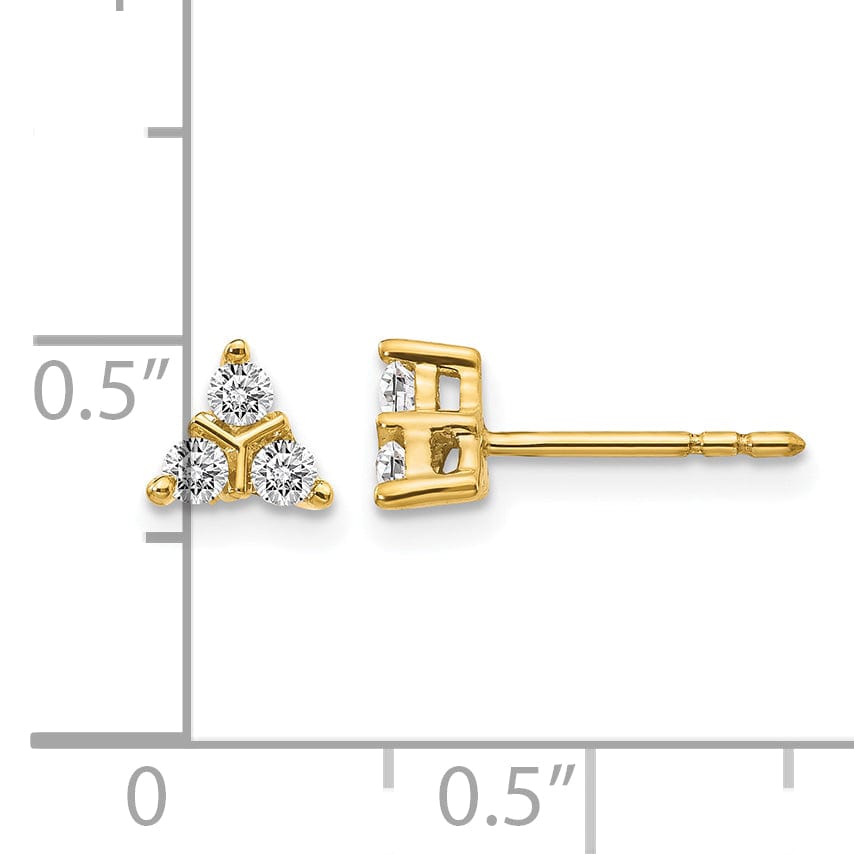 Lovely Rita's Earrings 14k Yellow Gold 1/4 CT Diamond 3-Stone Triangle Design Post Earrings