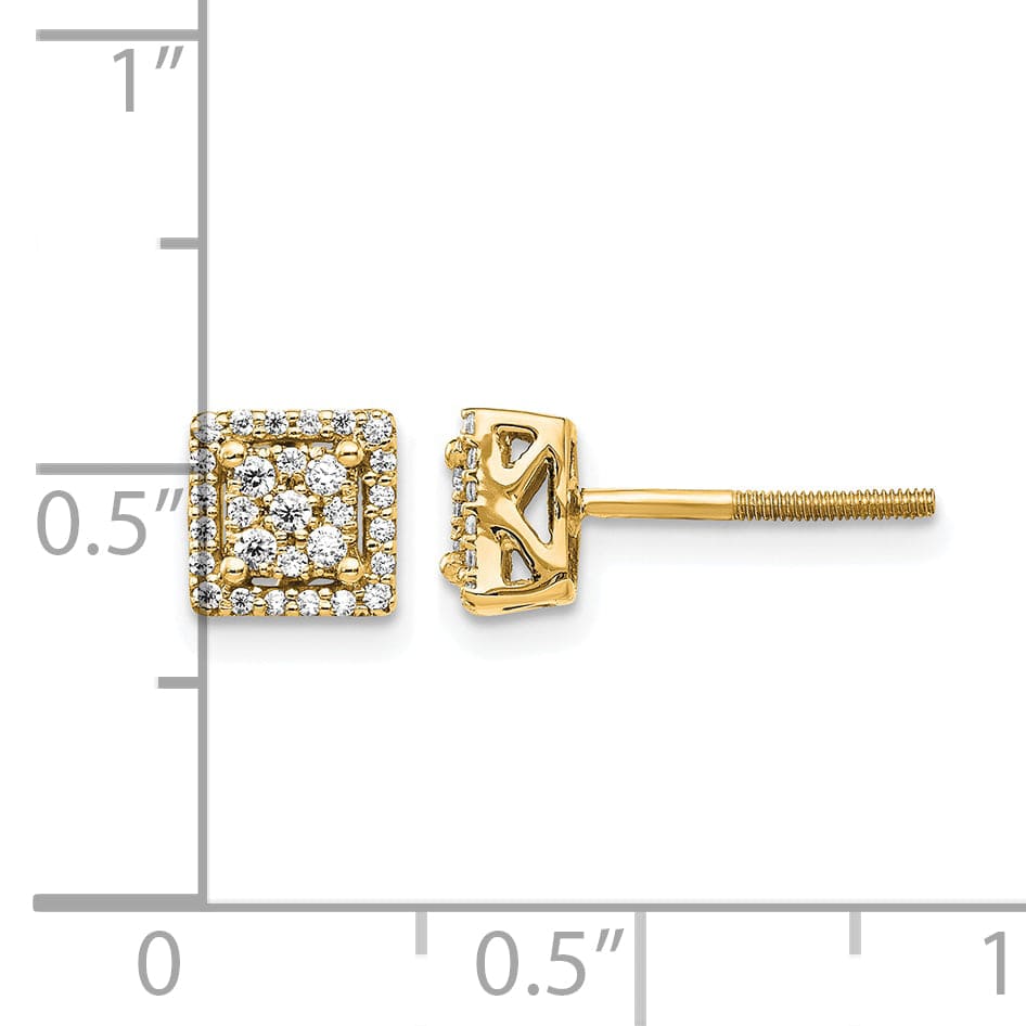 Lovely Rita's Earrings 14k Yellow Gold 1/4 CT Diamond Cluster Square Screwback Post Earrings