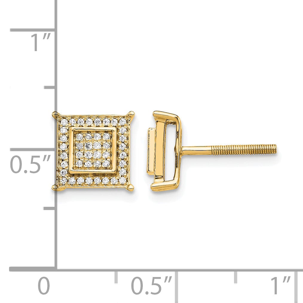 Lovely Rita's Earrings 14k Yellow Gold 1/4 CT Diamond Square Bezel Screwback Post Earrings