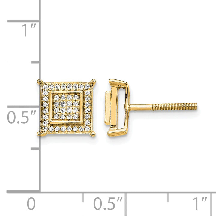 Lovely Rita's Earrings 14k Yellow Gold 1/4 CT Diamond Square Bezel Screwback Post Earrings