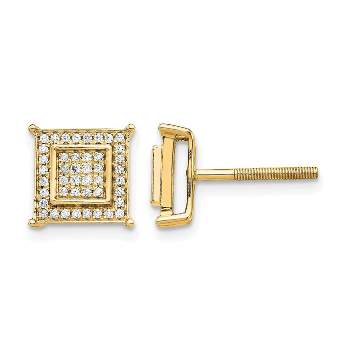 Lovely Rita's Earrings 14k Yellow Gold 1/4 CT Diamond Square Bezel Screwback Post Earrings