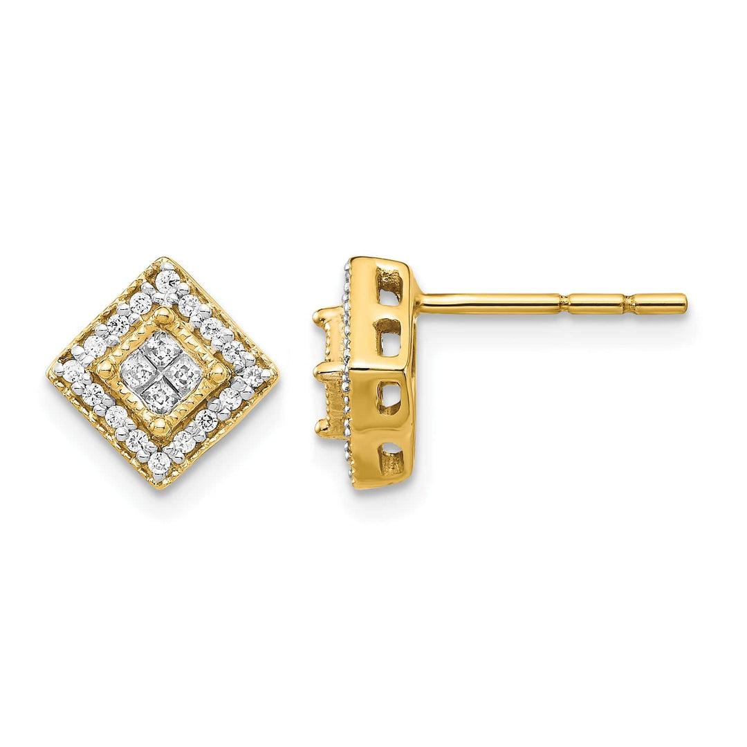 Lovely Rita's Earrings 14k Yellow Gold 1/4 CT Diamond Square Design Cluster Post Earrings