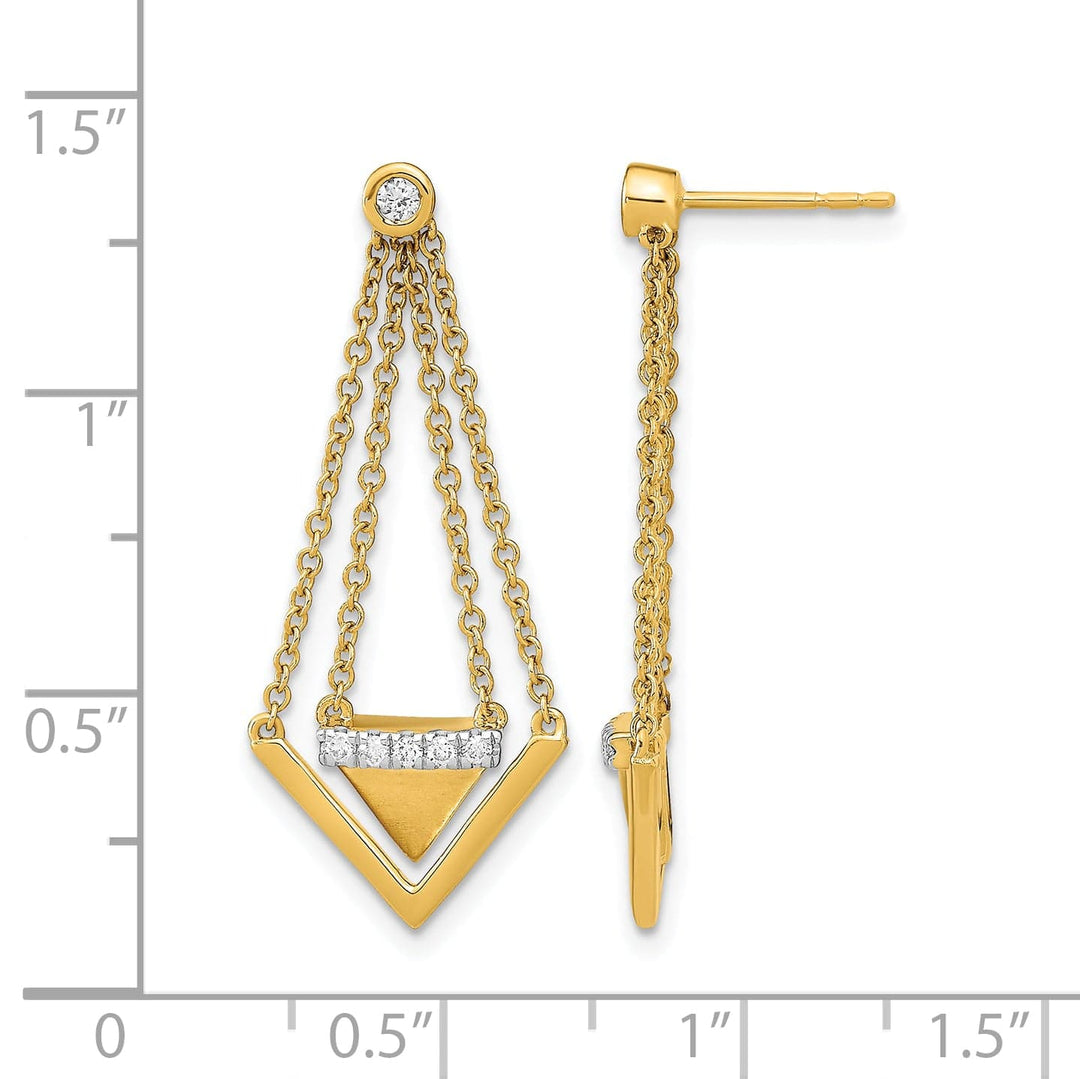 Lovely Rita's Earrings 14k Yellow Gold 1/6 CT Diamond Triangle Chain Dangle Post Earrings