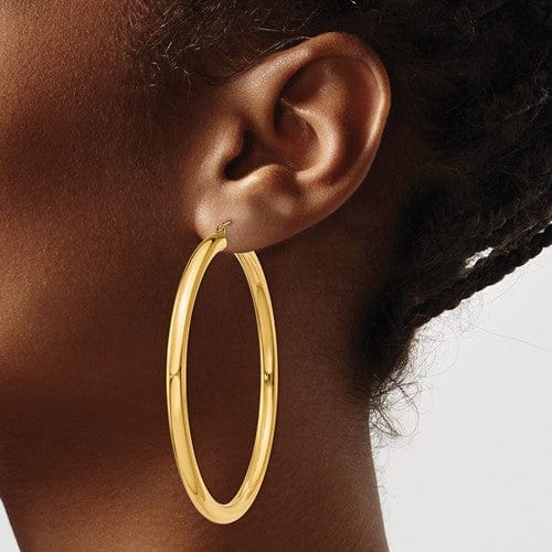 Lovely Rita's Earrings 14k Yellow Gold 4MM x 60MM Tube Hoop Earrings