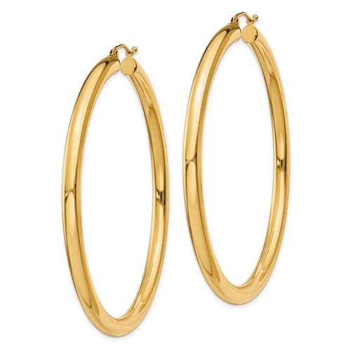 Lovely Rita's Earrings 14k Yellow Gold 4MM x 60MM Tube Hoop Earrings