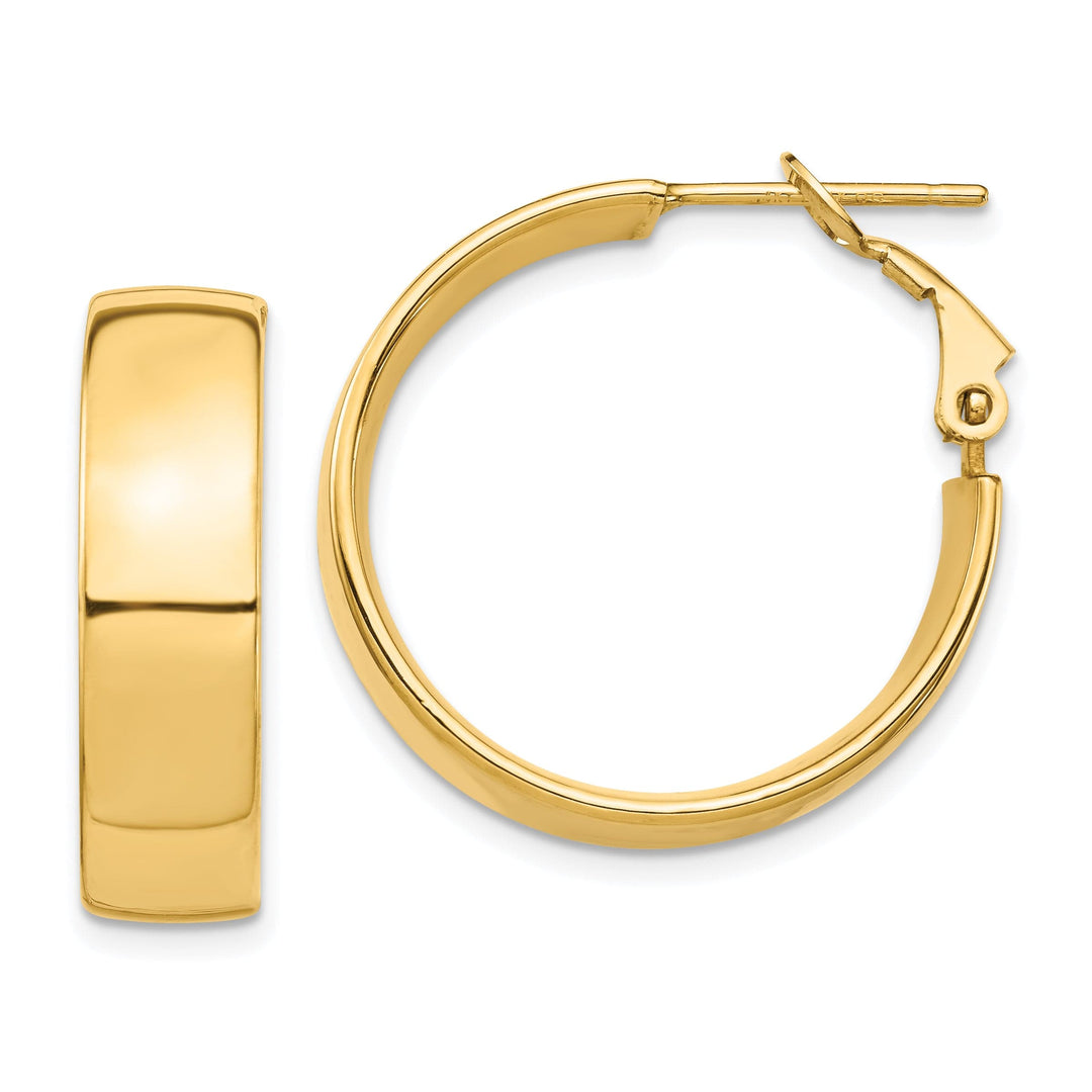 Lovely Rita's Earrings 14K Yellow Gold Beautiful High Polished 24.5mm Flat Tube Omega Hoops