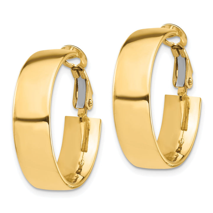 Lovely Rita's Earrings 14K Yellow Gold Beautiful High Polished 24.5mm Flat Tube Omega Hoops
