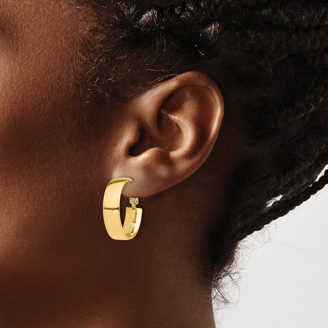 Lovely Rita's Earrings 14K Yellow Gold Beautiful High Polished 24.5mm Flat Tube Omega Hoops