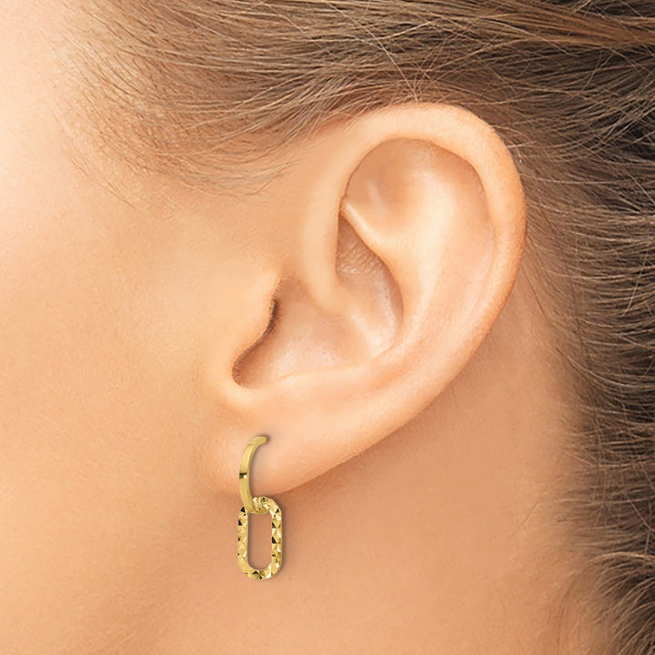 Lovely Rita's Earrings 14K Yellow Gold Bold Diamond-Cut 6.5mm J-Hoop Dangle Post Earrings