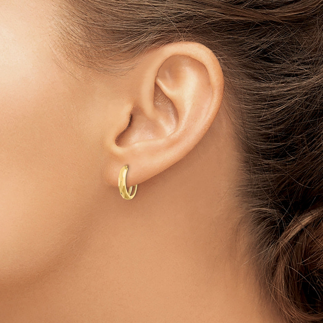 Lovely Rita's Earrings 14K Yellow Gold Bold Polished 14.52mm Faceted Hinged Hoop Earrings