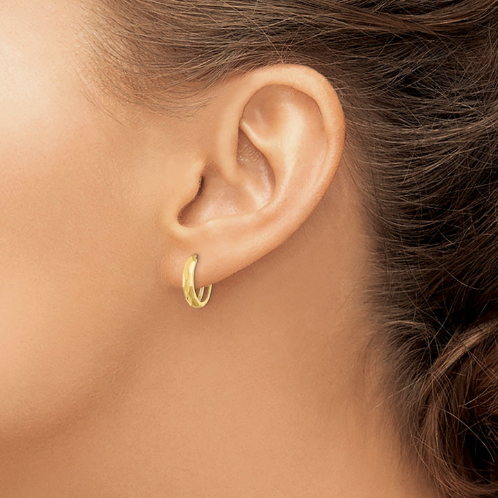 Lovely Rita's Earrings 14K Yellow Gold Bold Polished 14.52mm Faceted Hinged Hoop Earrings