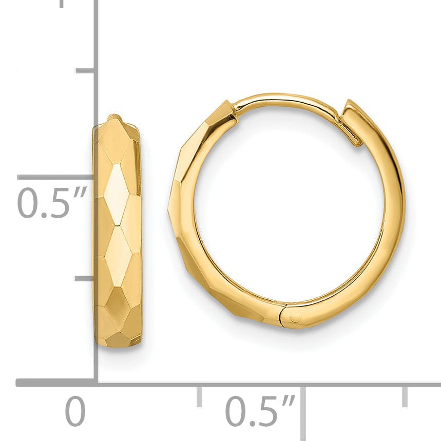 Lovely Rita's Earrings 14K Yellow Gold Bold Polished 14.52mm Faceted Hinged Hoop Earrings