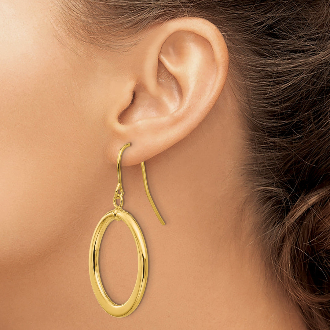 Lovely Rita's Earrings 14K Yellow Gold Bold Polished 18mm Tapered Flat Oval Dangle Earrings