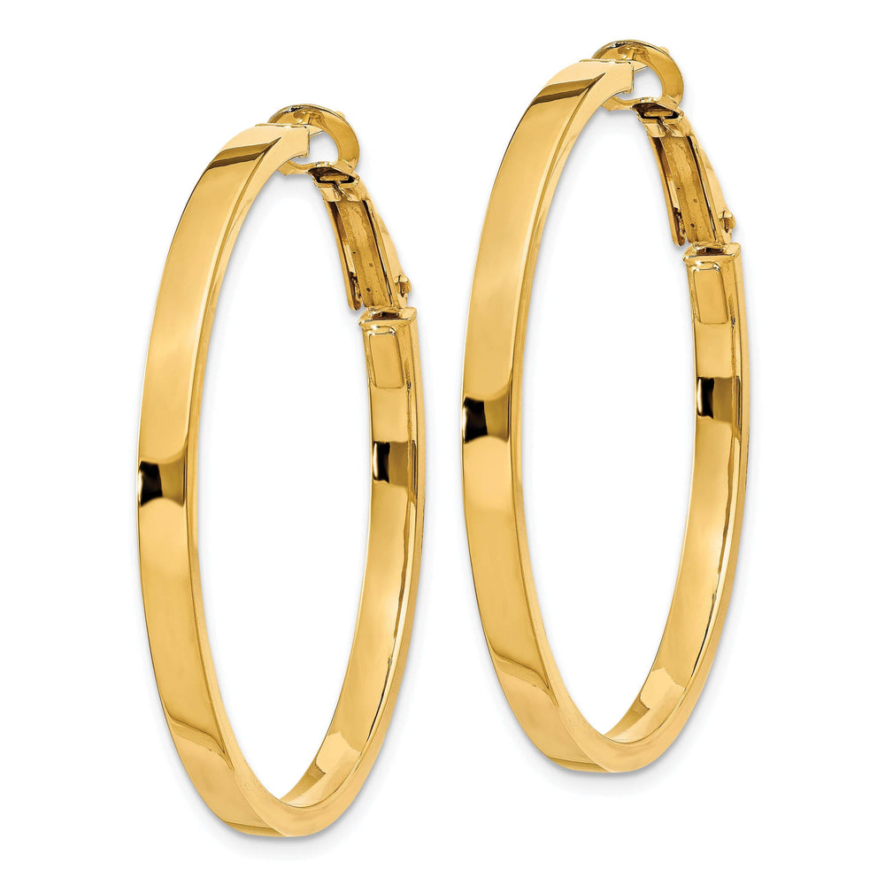 Lovely Rita's Earrings 14K Yellow Gold Bold Polished 41mm Square Tube Omega Hoops